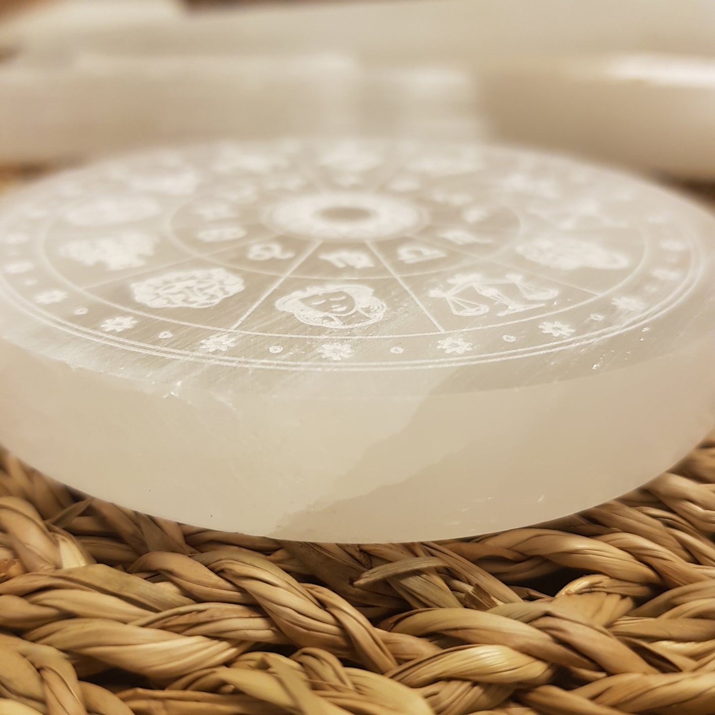 Selenite Crystalgrid ~ Zodiac Engraved