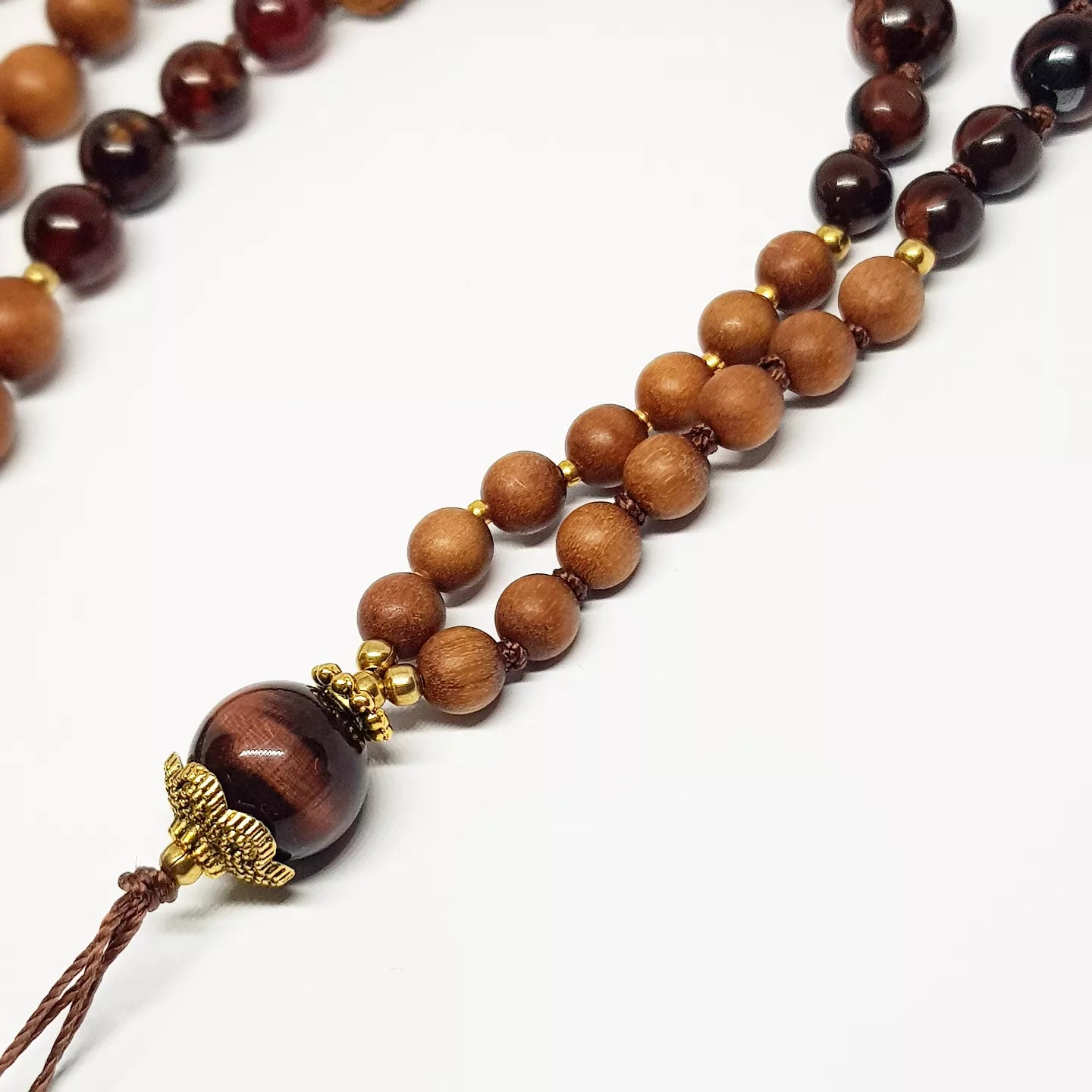 Hessonite Garnet, Sandalwood, Red Tiger's Eye & Rudraksha