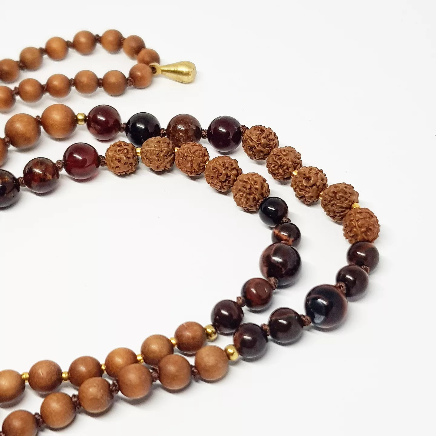 Hessonite Garnet, Sandalwood, Red Tiger's Eye & Rudraksha